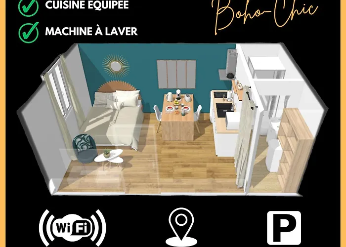 Daire Boho-chic En Hyper-centre De Au Calme, Confort, Wifi Rapide, Parking En Face, Arrivee Autonome